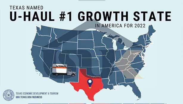 美国最大自助搬家公司U-haul数据显示，德州是美国最受欢迎的居住地之一