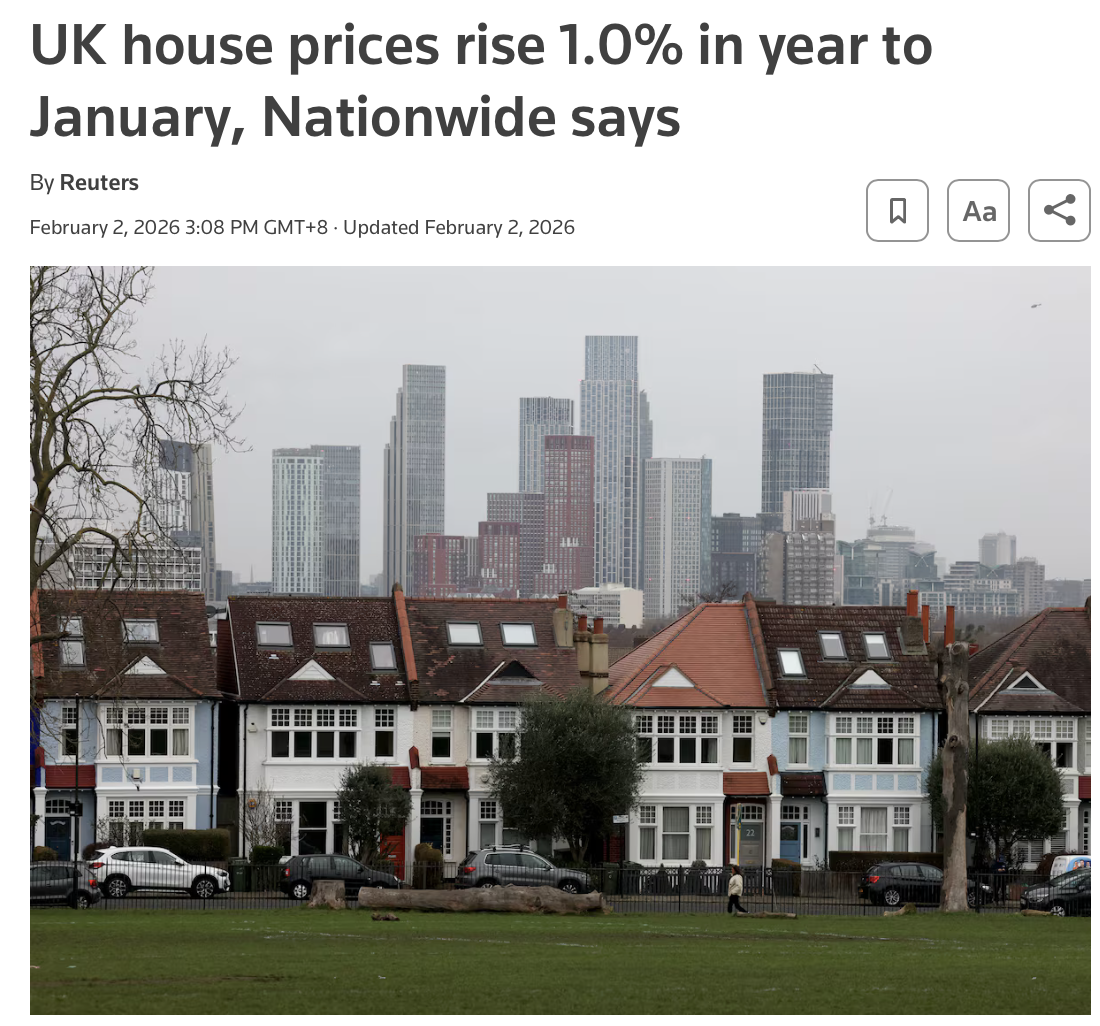 Nationwide发布最新房价报告：1月英国房价同比上涨1.0%，复苏信号明确